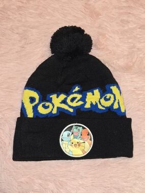 Pokémon Black Pom Beanie Hat with Character Patch